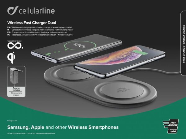 Cellularline B Wireless Fast Charger Dual Wireless Charging Station with 2 x 10W, Qi compatible, black - Image 4