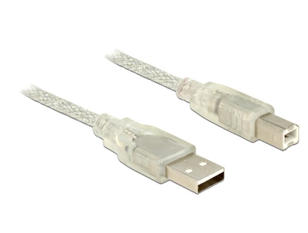 DeLock Kábel USB 2.0 Type-A male > USB 2.0 Type-B male 2m Átlátszó