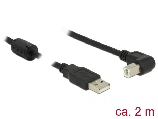 DeLock USB 2.0 Type-A male > USB 2.0 Type-B male angled 2m Kábel Fekete