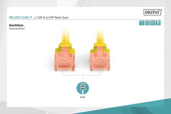 Digitus CAT6 U-UTP Patch Cable 10m Yellow - Image 5