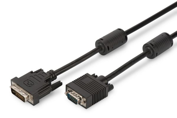 Assmann DVI adapter Kábel, DVI-I (Dual Link) (24+5) - HD15, 2x ferrit 2m Fekete